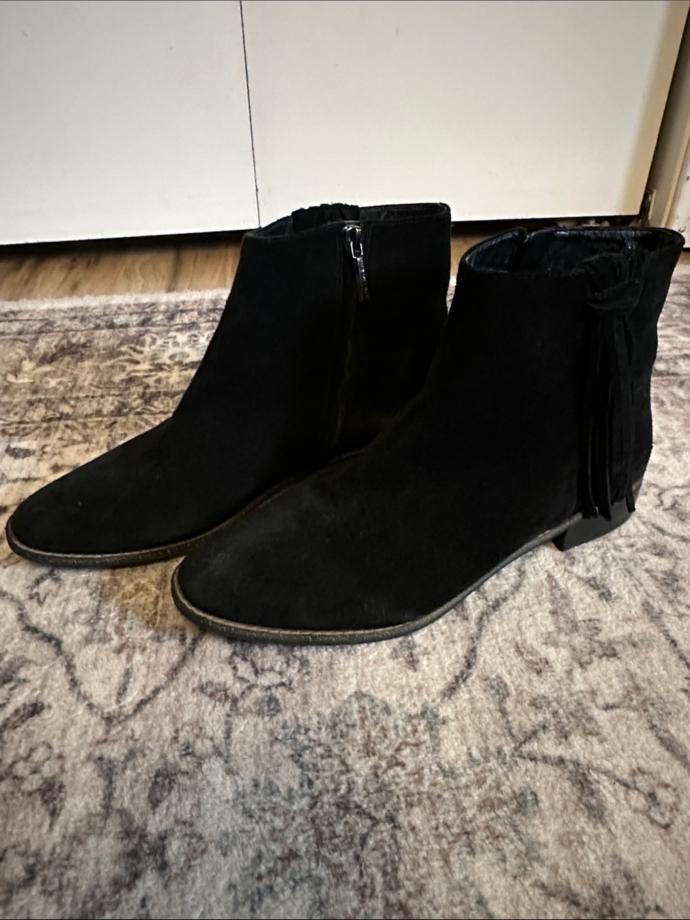 Women's Black Suede Ankle Boots with Fringe